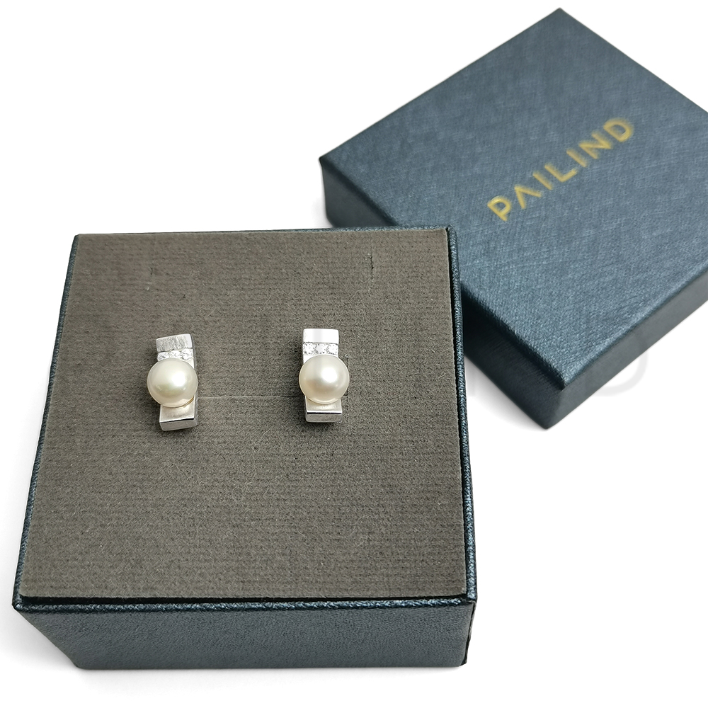 ต่างหูเงินแท้ประดับเพชรรัสเซียและมุกน้ำจืดคัดเกรดคุณภาพส่งออก