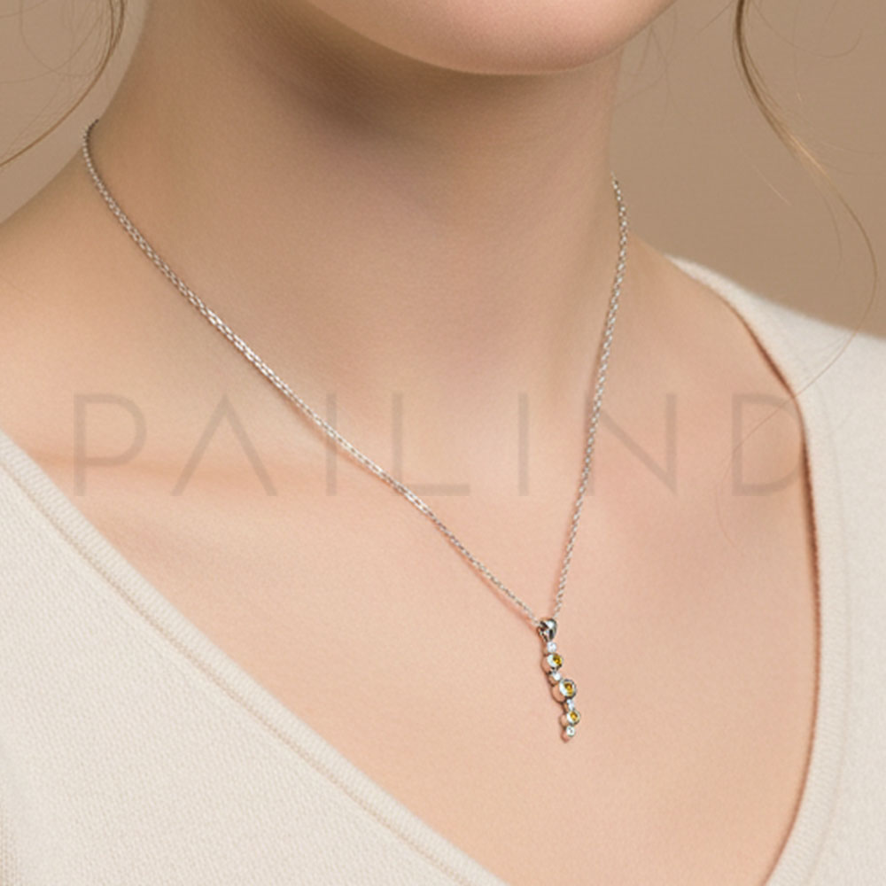 จี้เงินแท้ 925 ประดับเพชรและพลอยเนื้อแข็ง YELLOW SAPPHIRE / ORANGE SAPPHIRE