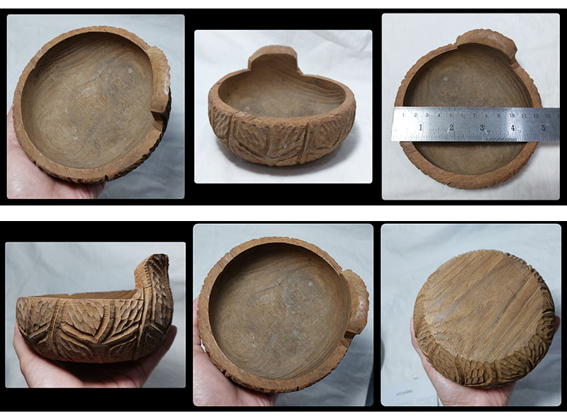 ชามหรือถ้วยไม้สัก แกะลาย ใช้ใส่ของเล็กๆ งานเก่า