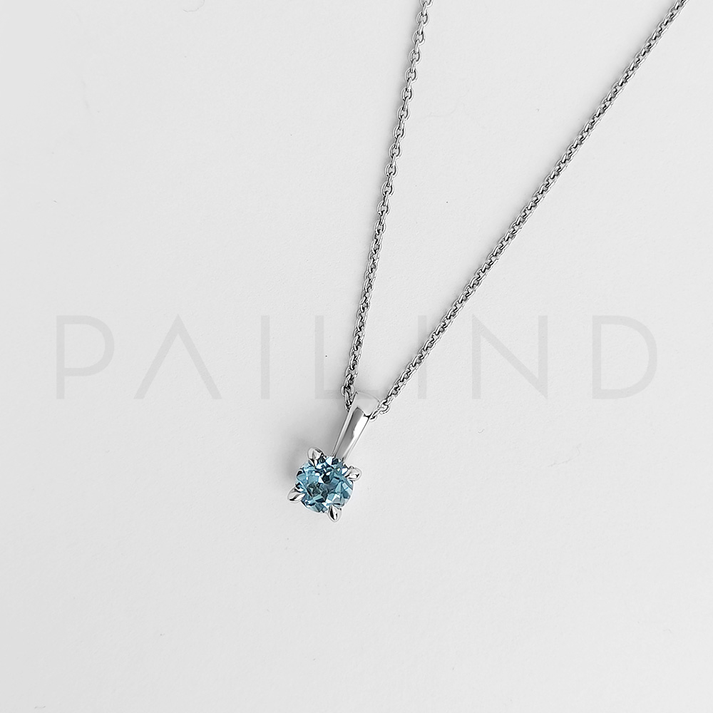 จี้เงินแท้ดีไซน์เรียบหรู ประดับพลอย SKY BLUE TOPAZ ชุบทองคำขาว