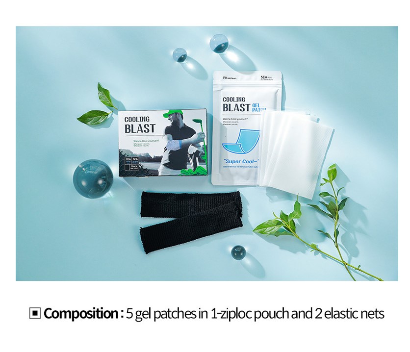 Cooling Blast Gel patch, 5 sheets, 2 Elastic nets แผ่นแปะบรรเทาการปวดเมื่อย