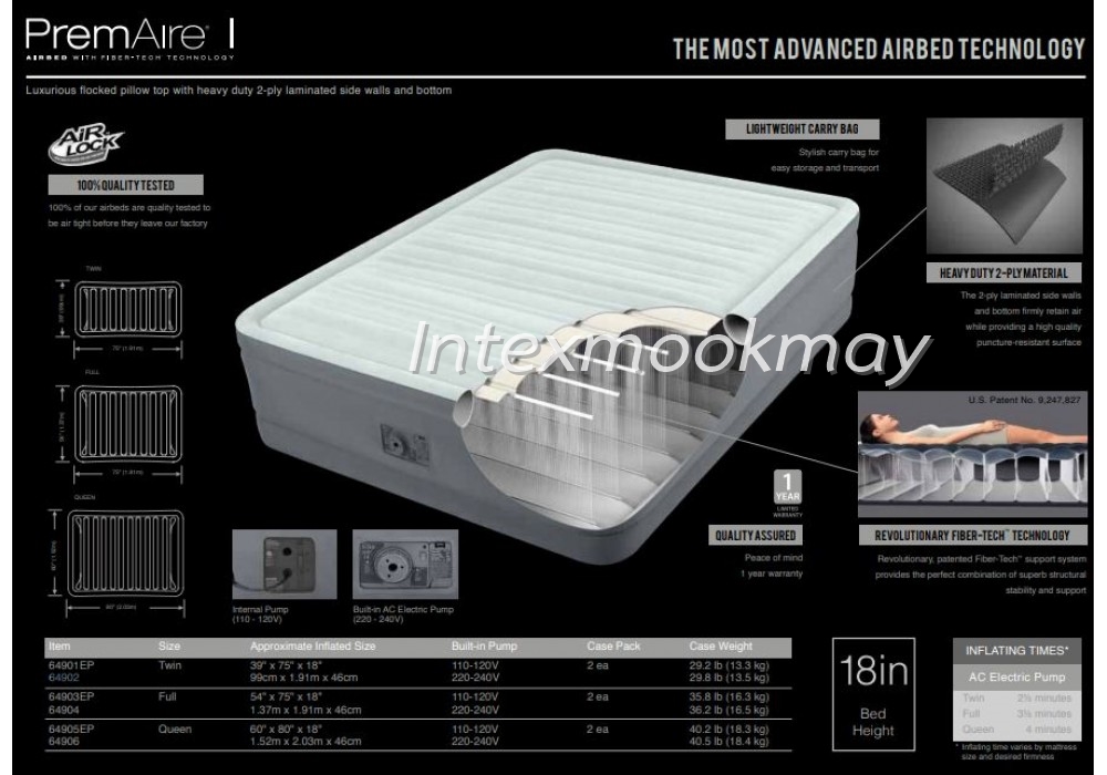 Intex 64902 PremAire TwinSize ขนาด 3.5 ฟุต ปั๊มลมในตัว