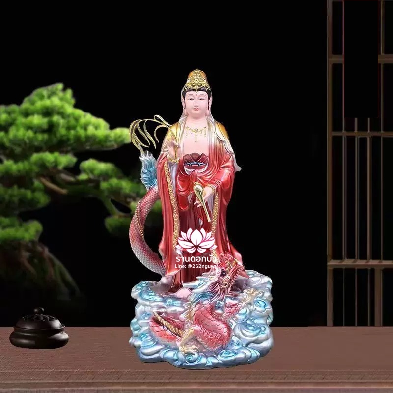 พระโพธิสัตว์กวนอิมปางเหยียบมังกร พระแม่กวนอิมยืนมังกร งานเรซิ่น ขนาด 16/19/24 นิ้ว
