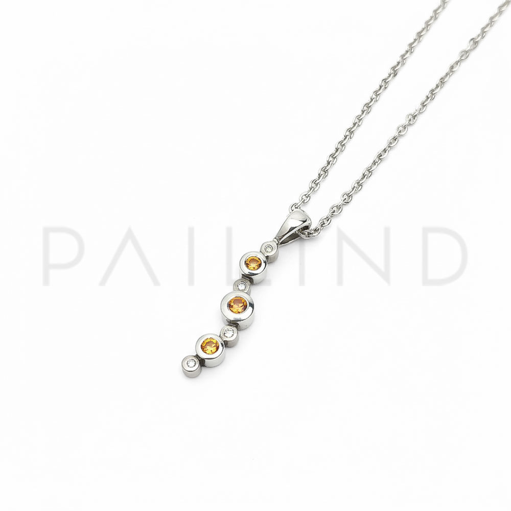 จี้เงินแท้ 925 ประดับเพชรและพลอยเนื้อแข็ง YELLOW SAPPHIRE / ORANGE SAPPHIRE