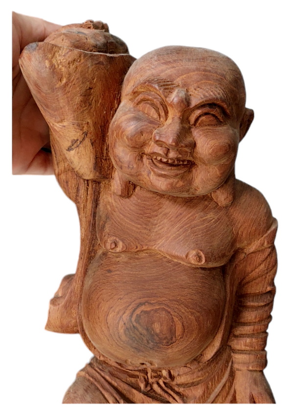 ไม้แกะสลัก สังกัจจายน์จีนถือก้อนทอง 37cm