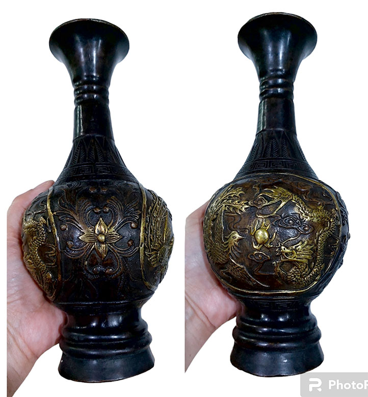 (เดี่ยว)แจกันจีนลายหงส์คู่มังกร สูง 23cm ใบละ