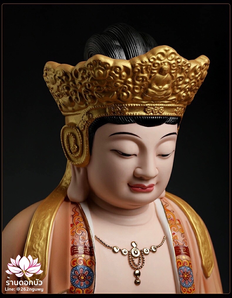 พีลูกวนอิม พระโพธิสัตว์กวนอิมปางสำเร็จธรรม งานช่างฝีมือระดับอาจารย์ วาดลวดลายปิดทอง ขนาด 18 นิ้ว