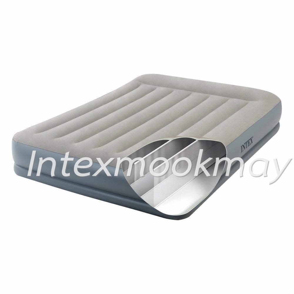 Intex 64118 Pillow Rest Mid-Rise QueenSize ที่นอนสีฟ้าเทา ขนาด 5 ฟุต ปั้มลมในตัว