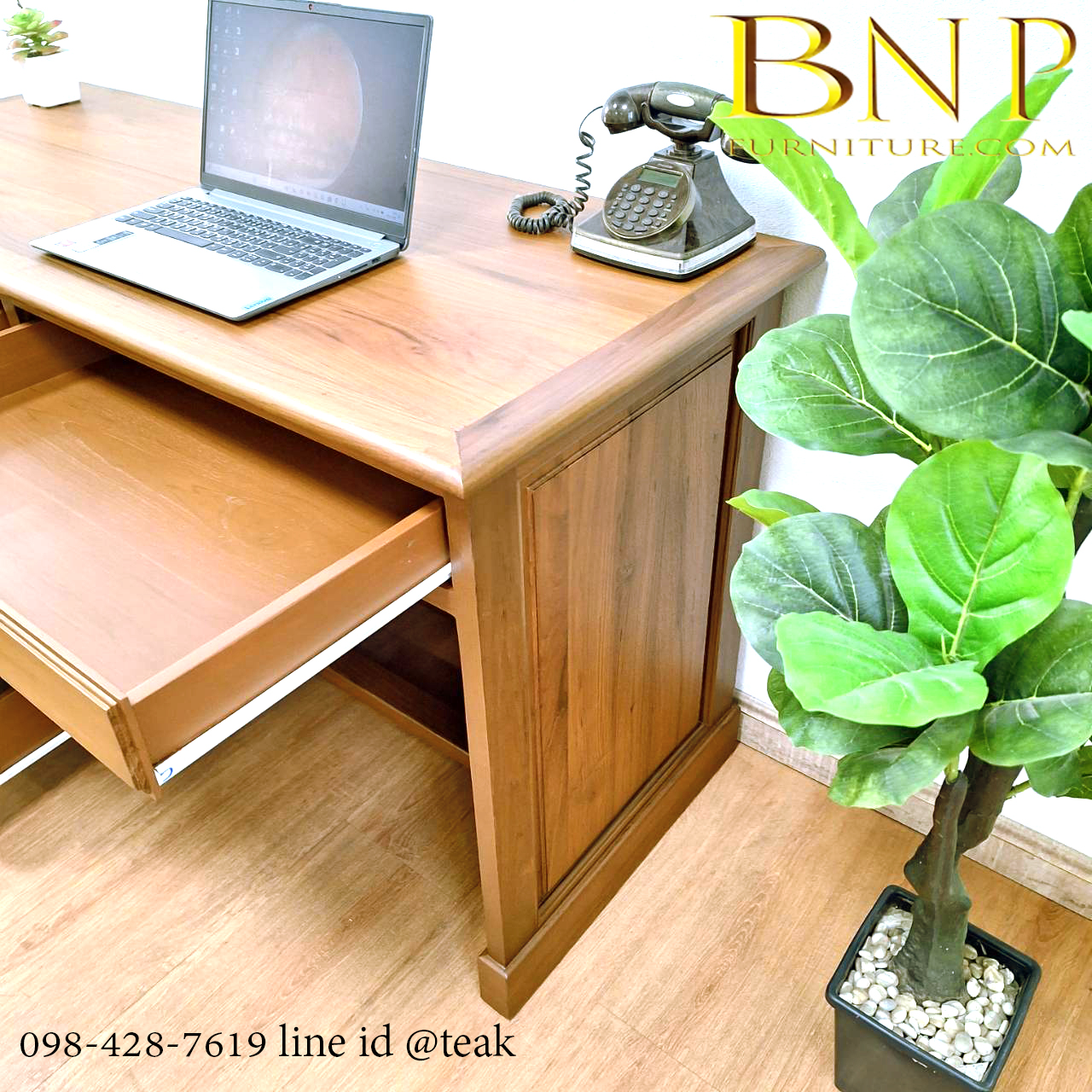 โต๊ะทำงานไม้สักแก รุ่น 4 ลิ้นชัก ซ้าย