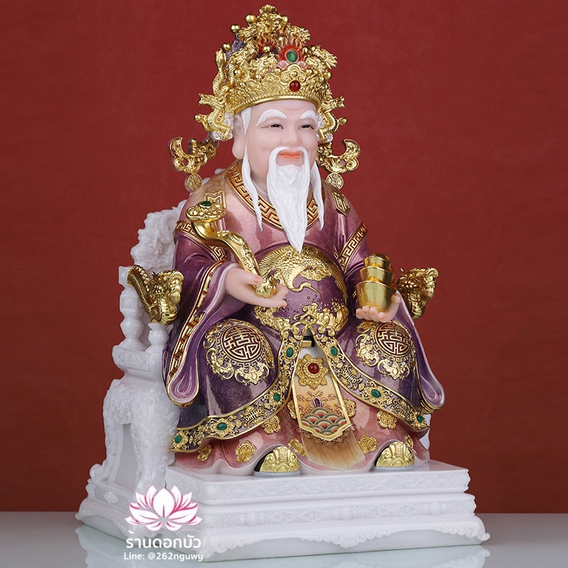 แปะกง ปุนเถ้ากง เทพเจ้าที่จีน ประทับนั่งบัลลังก์มังกร งานผงหยกคุณภาพสูง ขนาด 12/16/19 นิ้ว