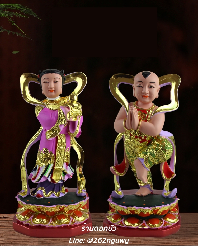 องค์พระกิมท้ง-เง็กนึง, เซียนจ๋าย-หยกลิ้อ ลูกศิษย์พระโพธิสัตว์กวนอิม งานเรซิ่น ลงสีปิดทอง ขนาด 12 นิ้ว