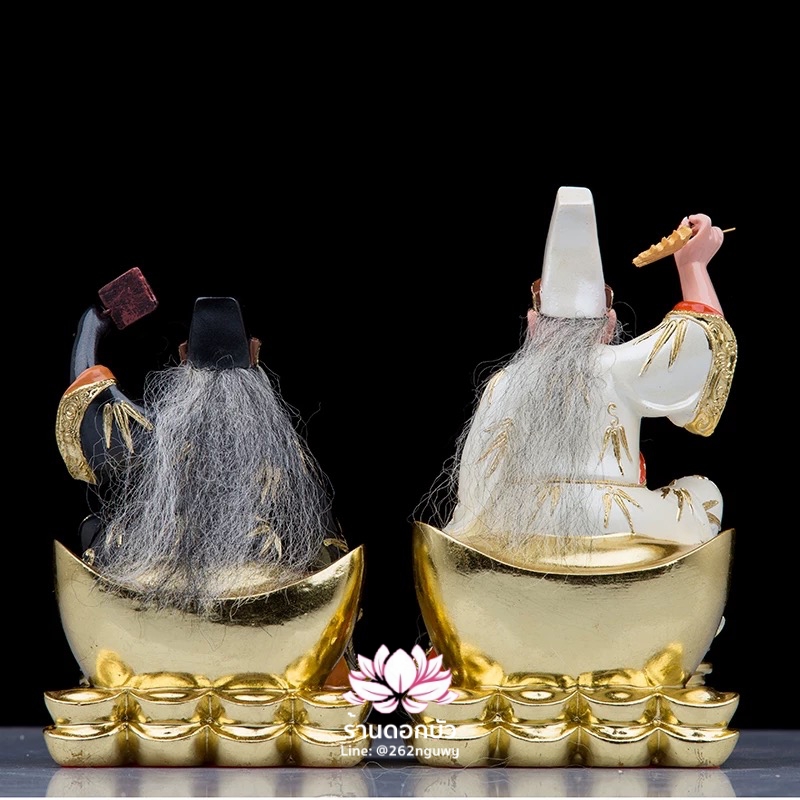 ชิดเอี๋ยโป๊ยเอี๋ย ตั่วแปะหยี่แปะ ยมฑูตขาวดำ ปางนั่งบนก้อนเงิน งานเรซิ่น ขนาด 8 นิ้ว