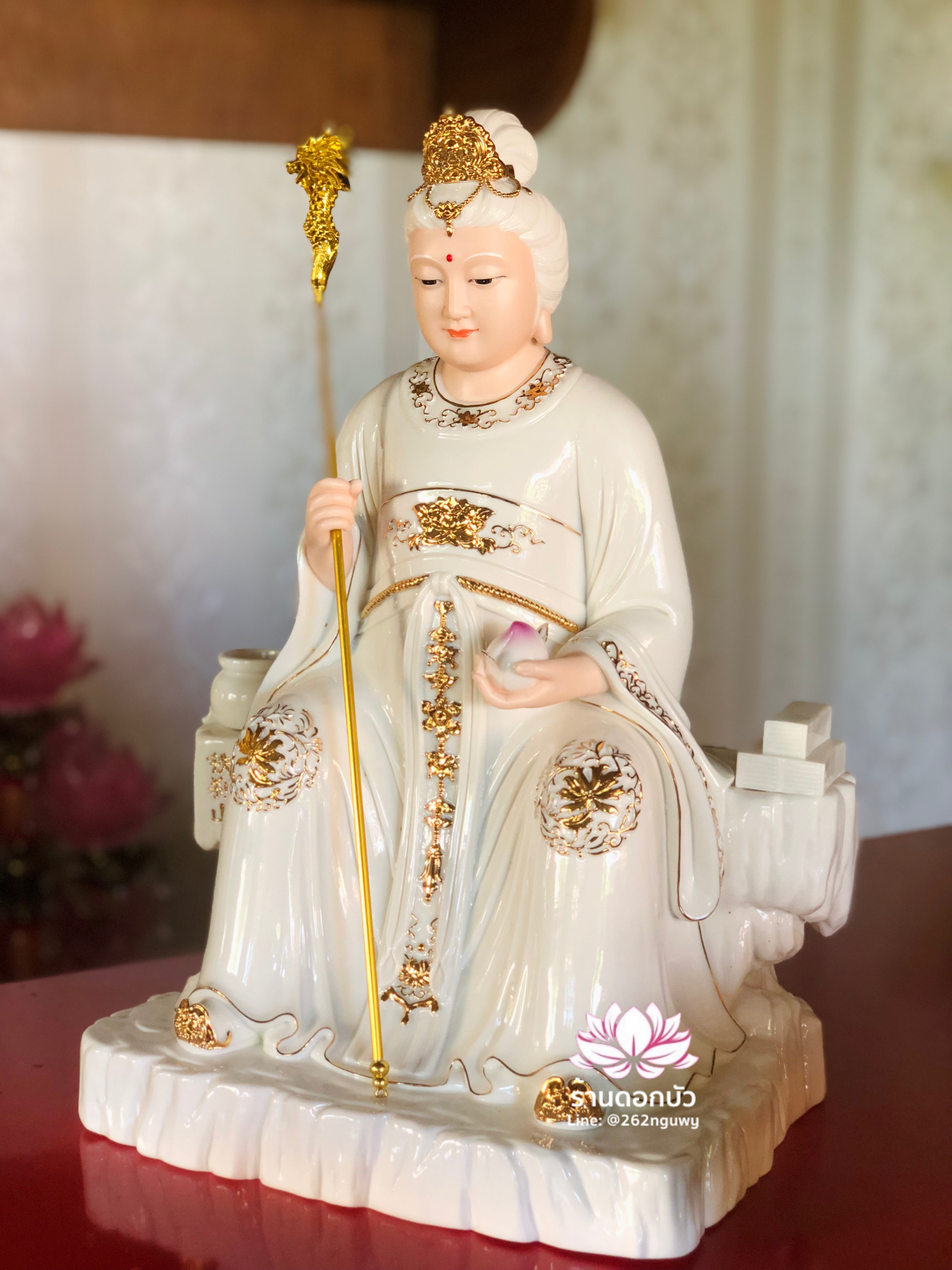 อ๋องโบ้เหนียวเหนียว กิมบ้อหงวนกุน หรือซีหวังหมู่ ปางประทับนั่งบัลลังก์บนภูเขาไท้ซาน ขนาด 12/16/19 นิ้ว