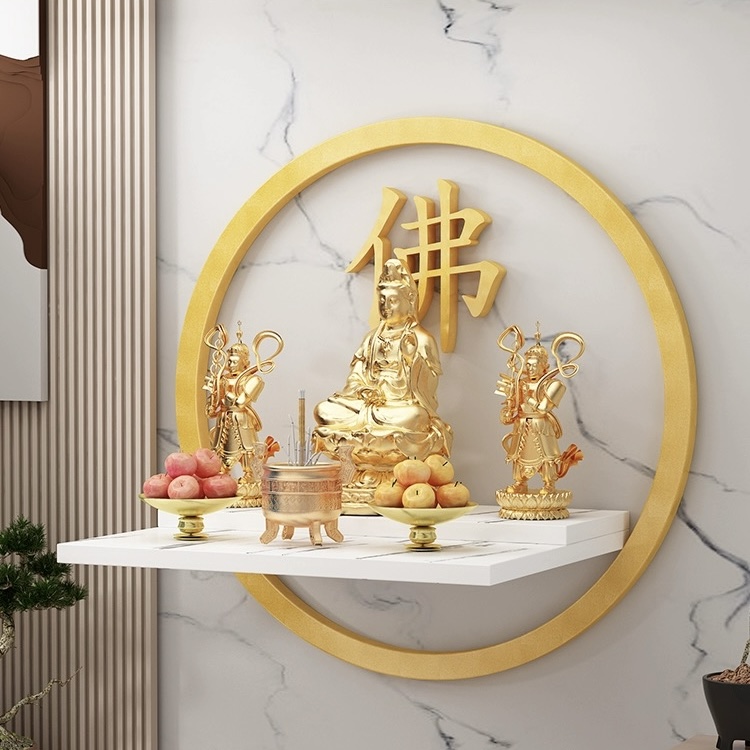 หิ้งพระ หิ้งวางพระพุทธรูป แท่นวางเทวรูปติดผนัง งานไม้ สีโอ๊ค/มะฮอกกานี/ดำ/ขาว