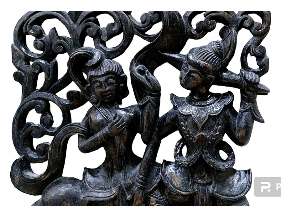 แผ่นไม้แกะสลัก ศิลปะพม่า 30cmx48cm