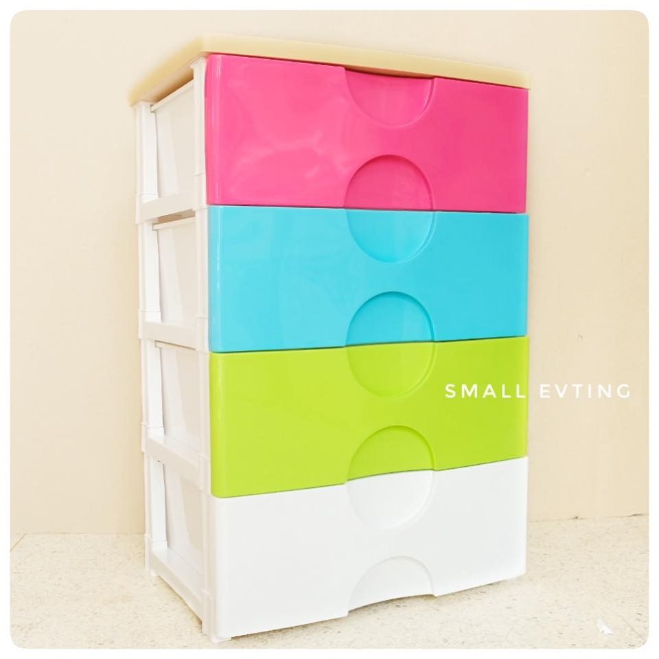 Small Evting ลิ้นชัก No. 5804 รุ่นหน้ากว้าง 4 ชั้น ท๊อปไม้ สีหวาน ตู้ ลิ้นชัก เก็บผ้า เก็บเสื้อผ้า