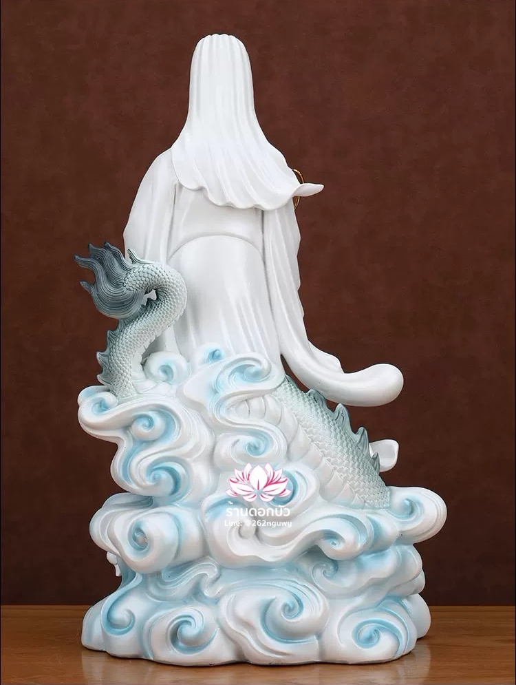 พระโพธิสัตว์กวนอิมปางเหยียบมังกร พระแม่กวนอิมยืนมังกร งานเรซิ่นคุณภาพสูง ขนาด 12/16/19/26 นิ้ว