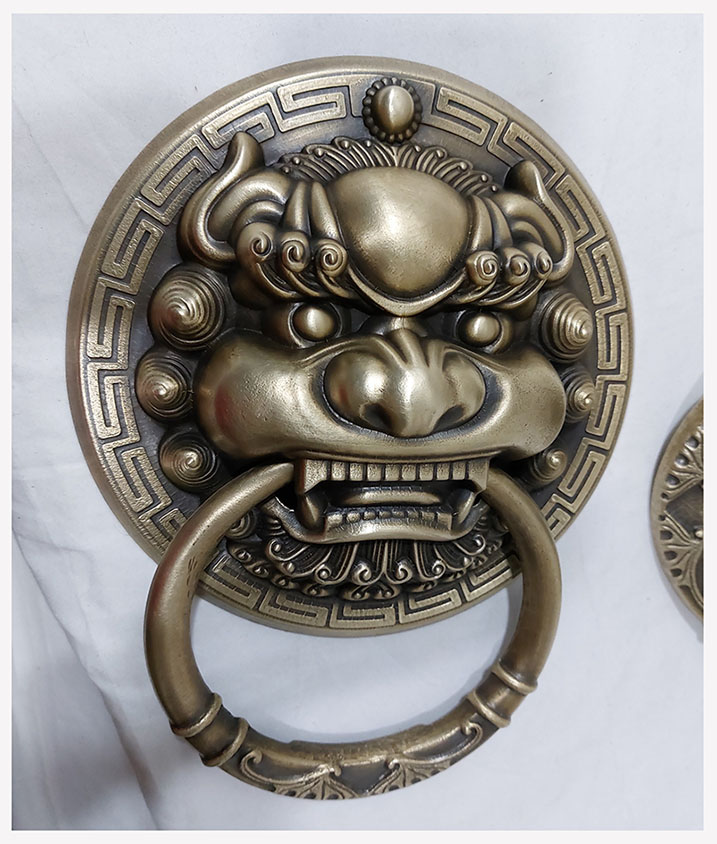 ที่เคาะ มือเคาะ มือดึงประตู หน้าสิงห์ 20cm (ห่วงมีลาย) คู่ละ