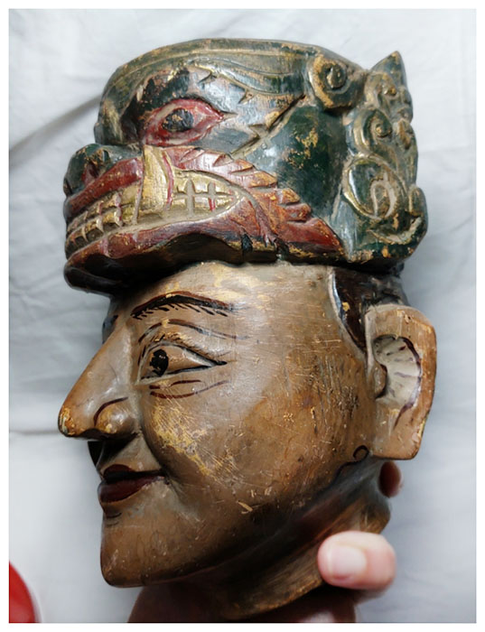 หัวหุ่นไม้แกะศิลปะพม่า(หัวโขน) สูงรวมฐาน 31cm