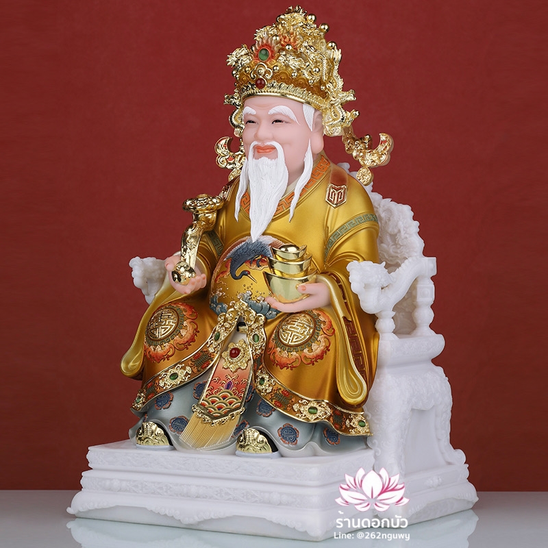 แปะกง ปุนเถ้ากง เทพเจ้าที่จีน ประทับนั่งบัลลังก์มังกร งานผงหยกคุณภาพสูง ขนาด 12/16/19 นิ้ว