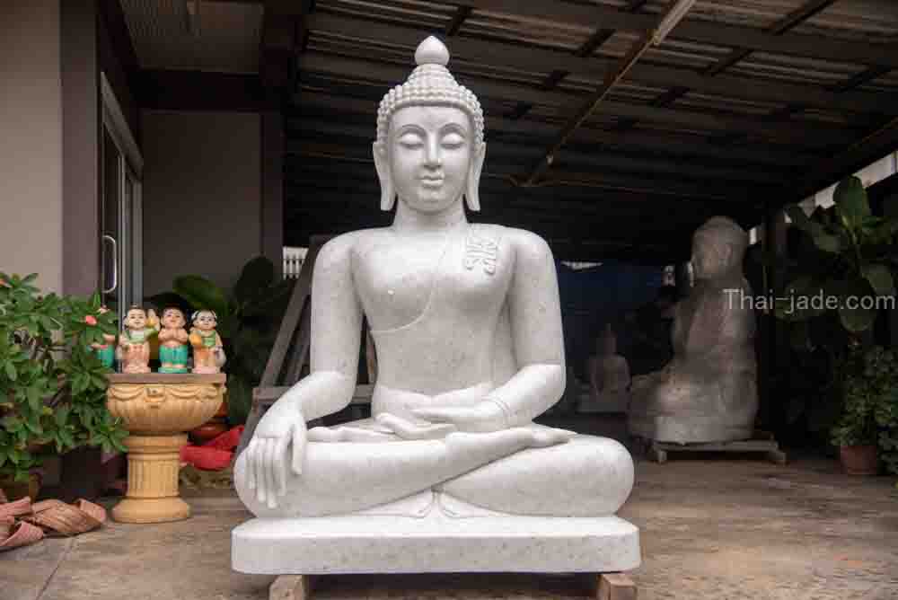 พระปางมารวิชัย หินขาวพม่า ขนาดนิ้ว55นิ้ว