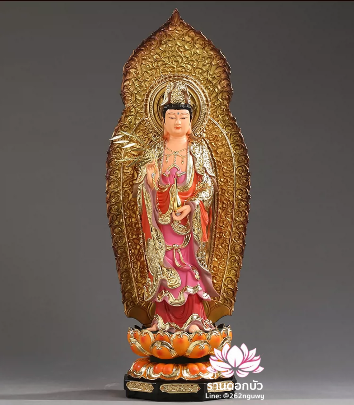 พระพุทธเจ้า (พระยูไล) พระโพธิสัตว์กวนอิม (กวนอิมผ่อสัก) พระมหาสถามปราปต์โพธิสัตว์ (ไต่ซีจี่ผ่อสัก) ปางยืนบนดอกบัว ขนาด 12/16/19/26 นิ้ว