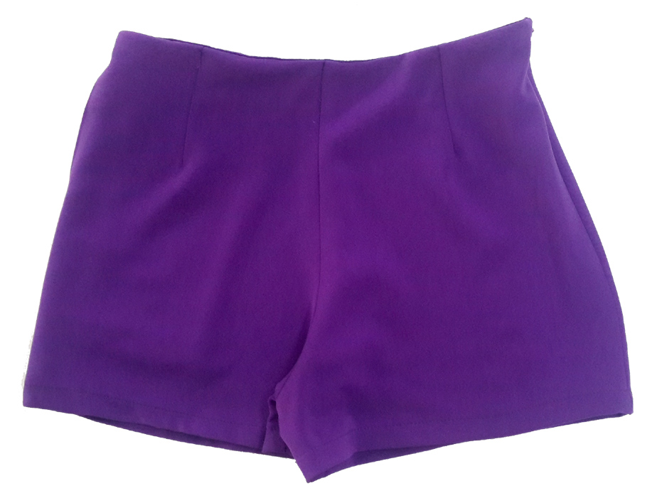 กางเกงขาสั้นเอวสูงขอบเรียบผ้าฮานาโกะ ซิปซ้าย กระเป๋าขวา สีม่วงเข้ม Size S M L XL