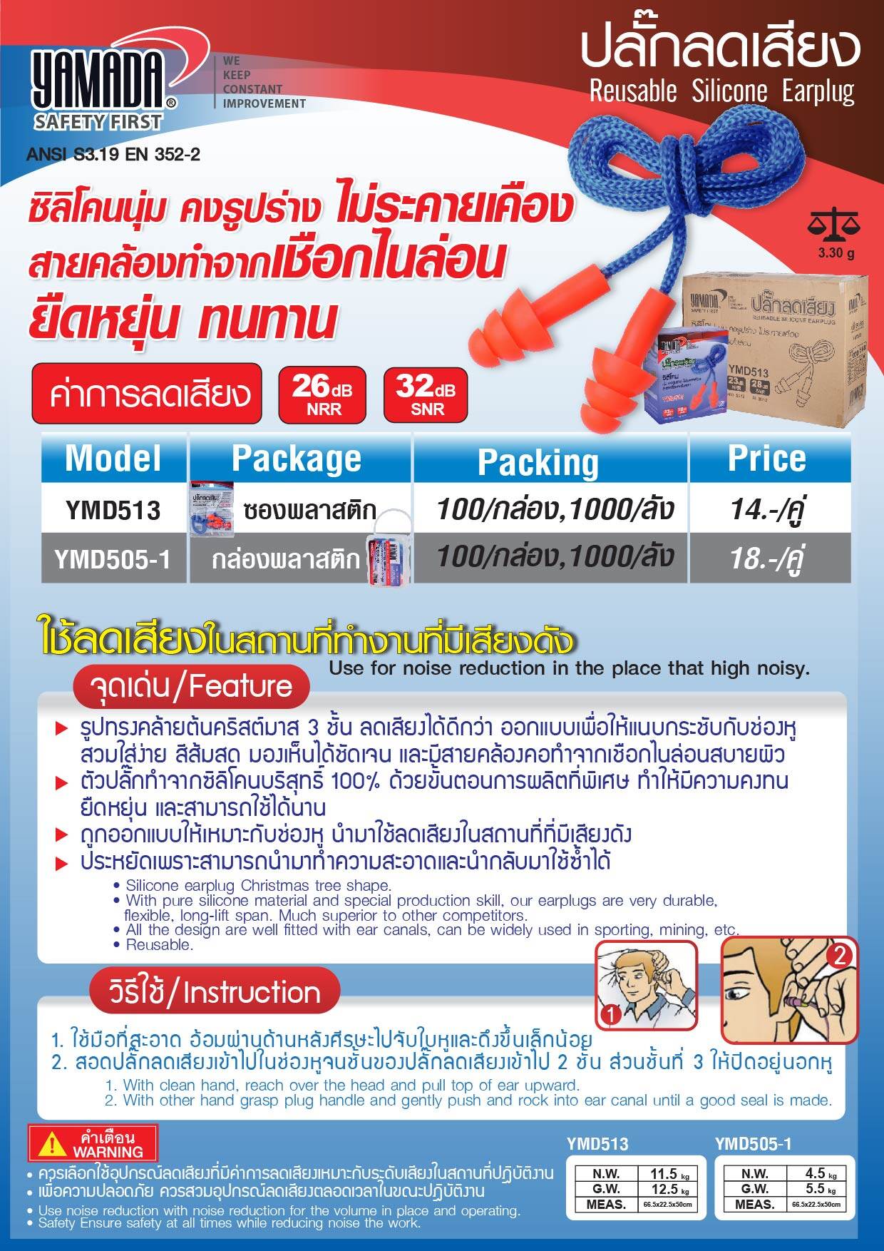 YAMADA earplug ปลั๊กอุดหู เอียปลั๊ก ที่อุดหู ear plug ลดเสียง ปลั๊กลดเสียง ปลั๊กลดเสียง ที่อุดหูกันเสียง YMD513 YMD505-1