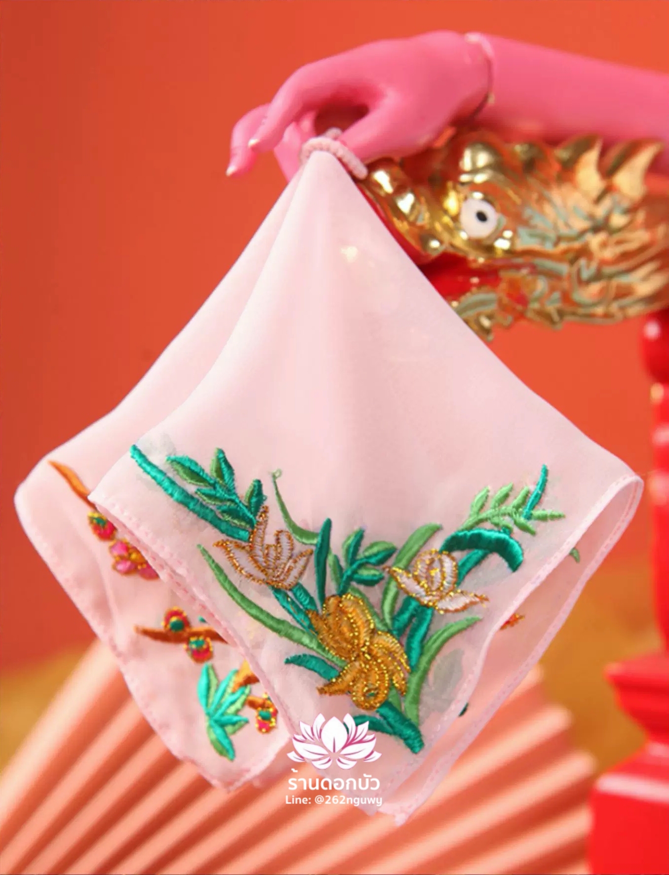 ผ้าเช็ดหน้า ผ้างานปักสำหรับองค์พระกิมซิ้น ผ้าสำหรับเทพธิดา ผ้าสำหรับเทวนารี ผ้าชีฟอง