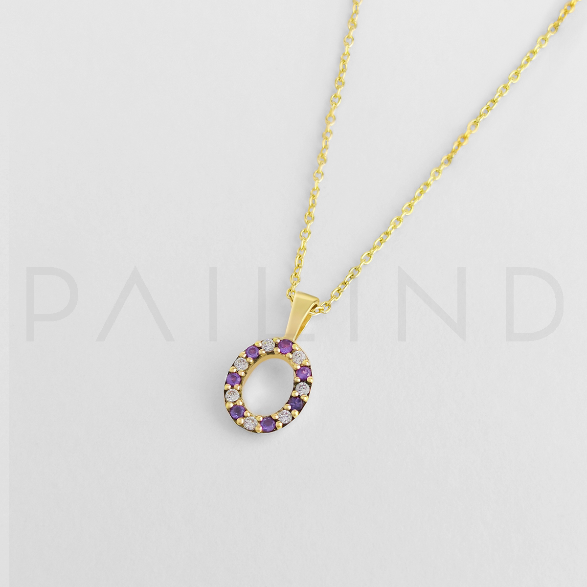 จี้เงิน 925 พร้อมสร้อยดีไซน์เก๋ ฝังพลอย Amethyst สลับเพชรรัสเซีย MCZ