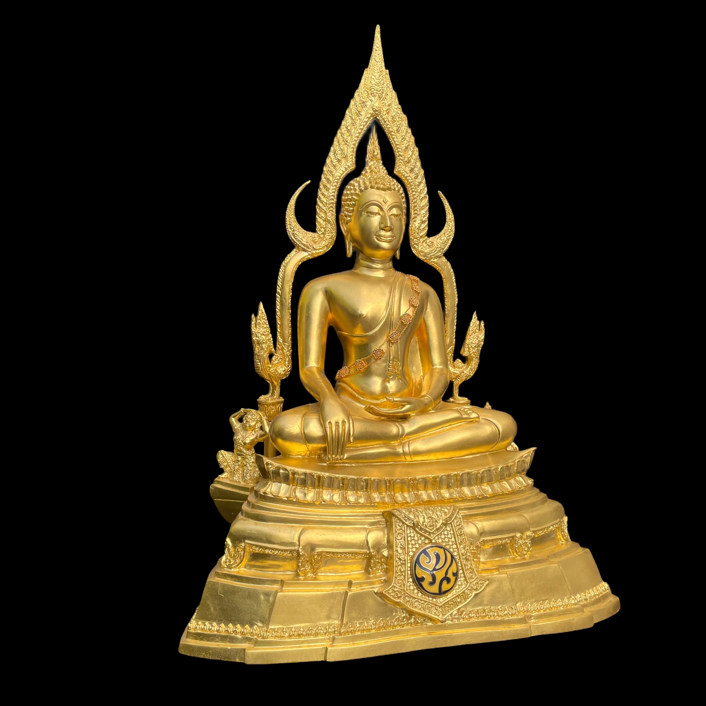 พระพุทธชินราช(จำลอง)ภปร. 84พรรษา เนื้อโลหะ ลงรักปิดทอง 100% ขนาดหน้าตัก 9 นิ้ว(ใต้ฐานบรรจุพระพุทธชินราชเนื้อผงพระราชทานมวลสาร จิตรลดาและเส้นพระเจ้า(เส้นผม))