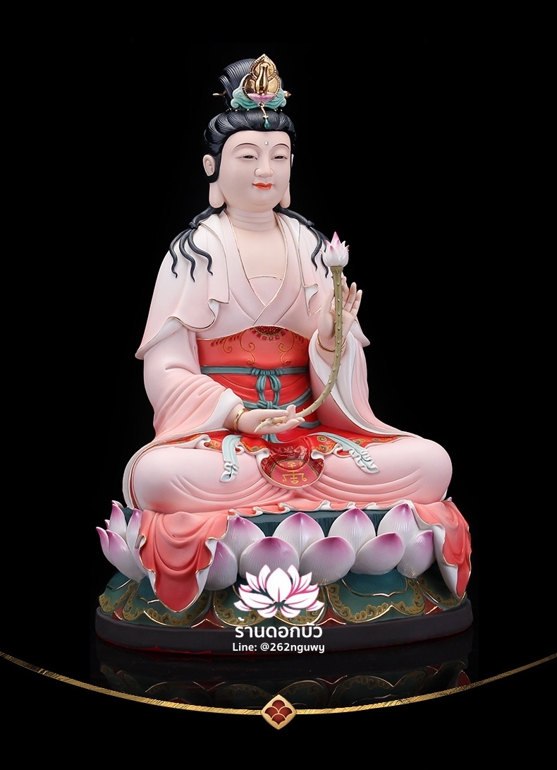 พระมหาสถามปราปต์โพธิสัตว์ ไต่ซีจีผ่อสัก ปางประทับนั่งดอกบัว งานกระเบื้องฮกเกี้ยน ขนาด 12/16/19 นิ้ว