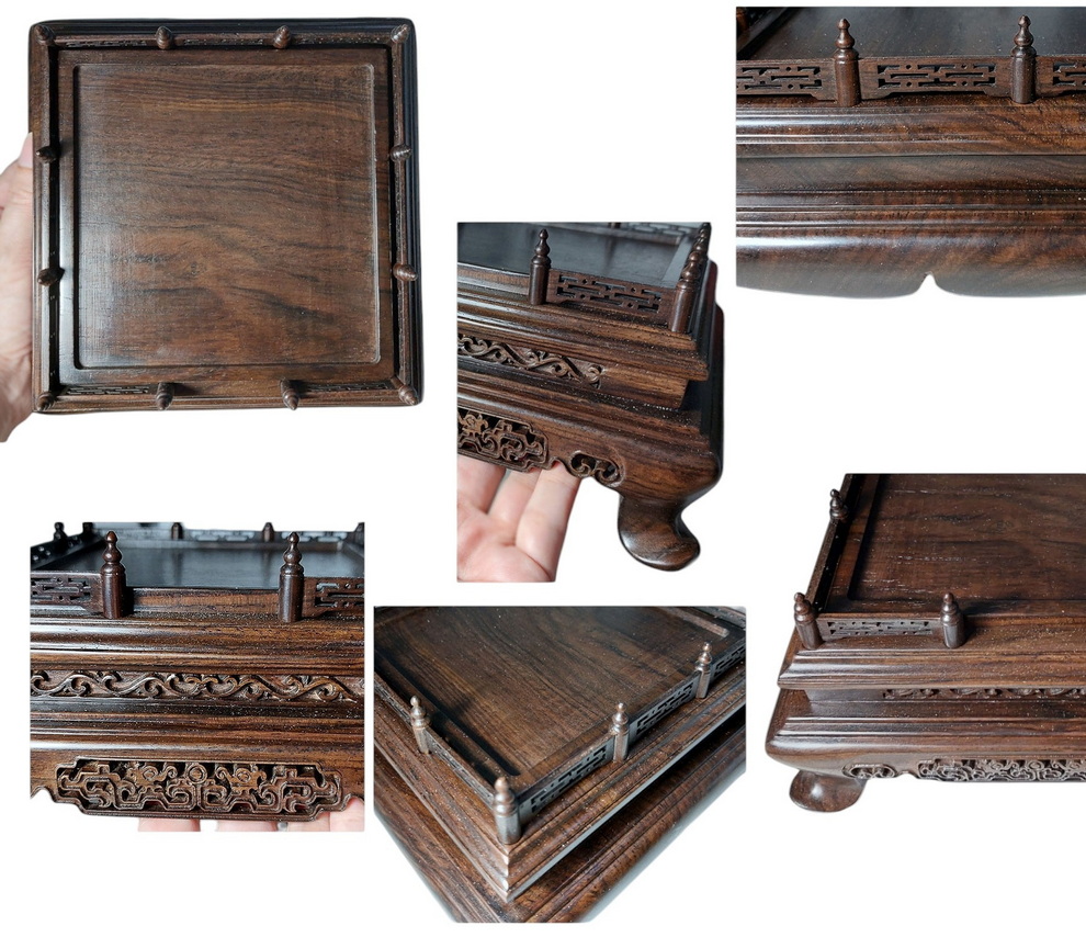 กี๋ ตั่งหรือฐานไม้ขนาดเล็ก ฐานสี่เหลี่ยมมีซุ้มรั้ว-B512-