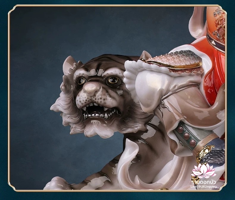 บู๊ไฉ่ซิงเอี๊ย ไฉ่ซิงเอี๊ยปางบู๊ จ้าวกงหมิง ปางประทับนั่งเสือ งานเรซิ่นเทคนิคกระเบื้อง ขนาด 12/16/19 นิ้ว