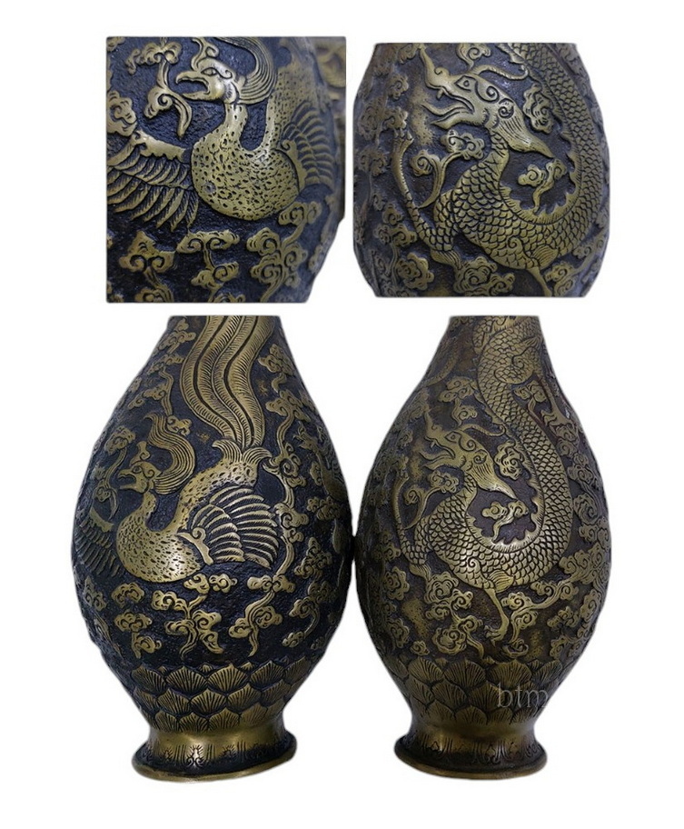(คู่)แจกันสไตล์จีน ลายหงส์และมังกร สูง32cm