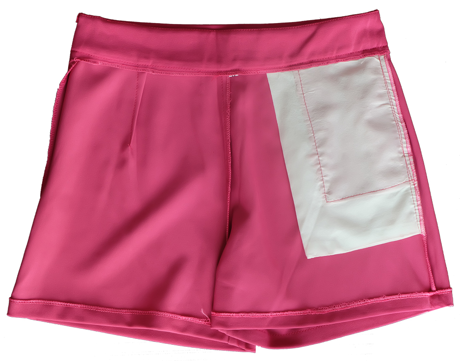 กางเกงขาสั้นเอวสูงผ้าฮานาโกะ สีบานเย็นเข้ม กระเป๋าขวา ซิปซ้าย Size S M L XL