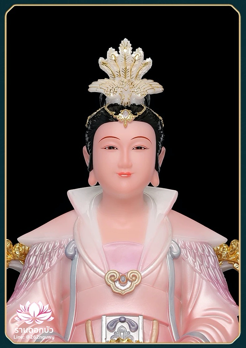 กิมฮั้วเนี่ยเนี้ย กิมฮั้วฮูหยิน เทพดอกไม้ทอง ปางประทับนั่งบัลลังก์มังกร งานหินอ่อนคุณภาพสูง ขนาด 12/16/19/26 นิ้ว