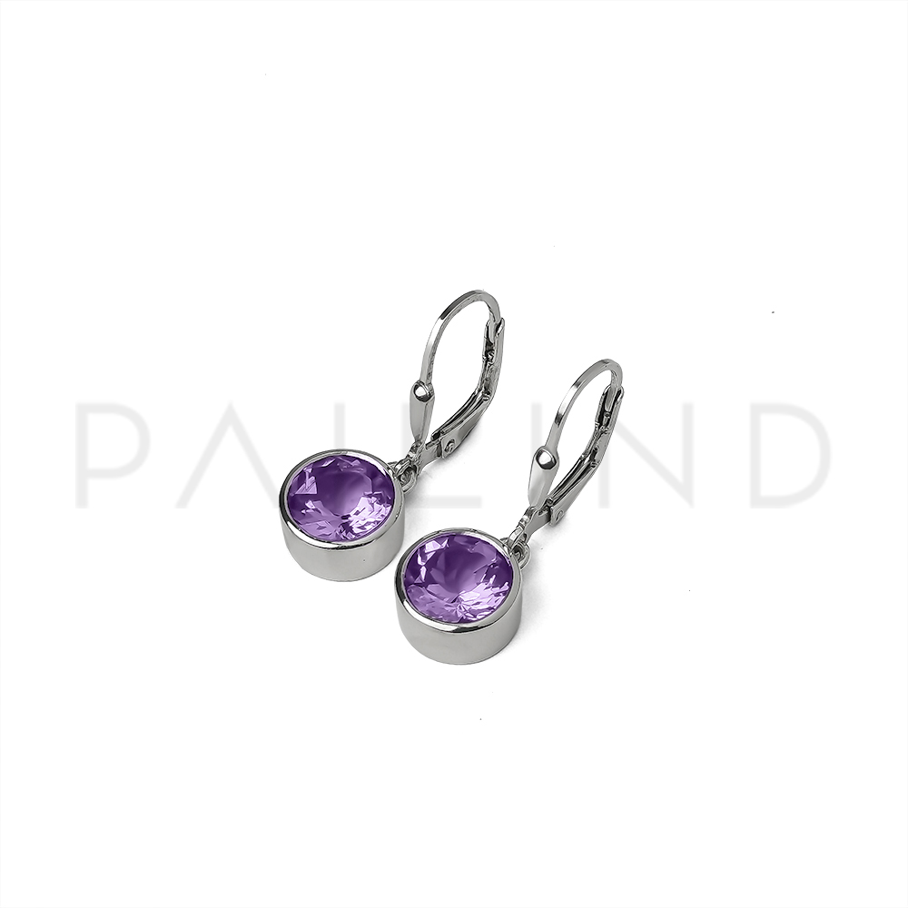 ต่างหูเงินแท้ 925 ประดับ Amethyst แท้เกรดคุณภาพ ชุบทองคำขาว
