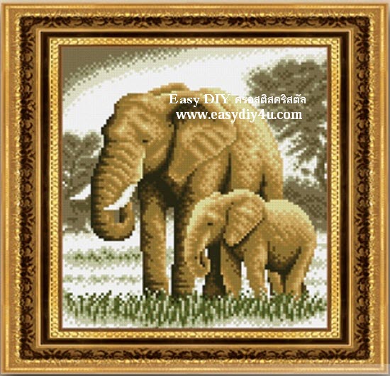 อุปกรณ์งานฝีมือ DIY ครอสติสคริสตัลรูปช้าง คริสตัลติดเต็มแผ่น
