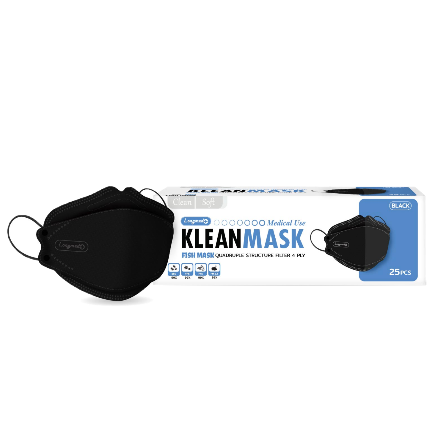 Longmed Klean fish mask หน้ากาก LF99 25ชิ้น สีดำ