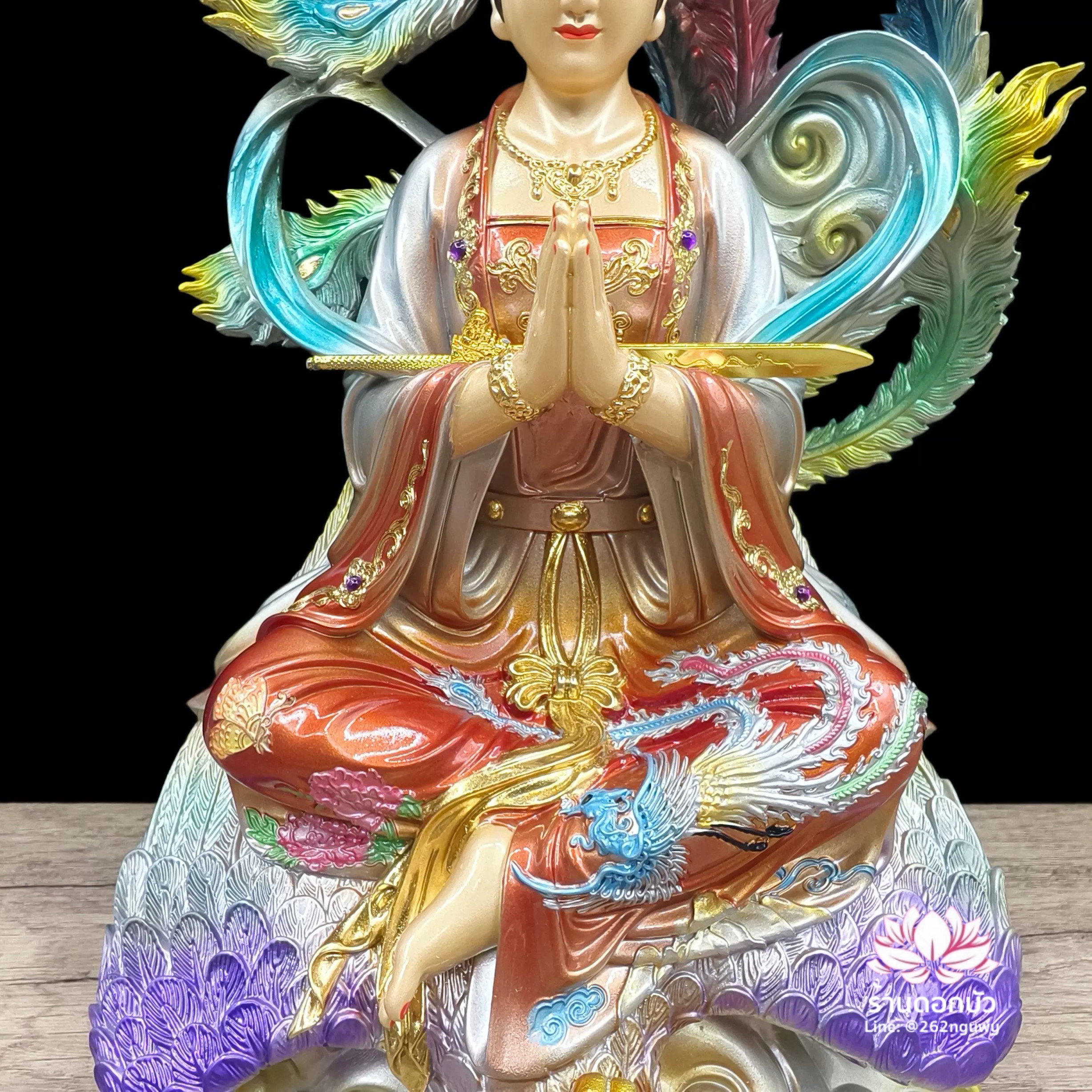 กิ่วเที้ยนเฮี่ยนลื้อ กิวเทียงเหี่ยงนึ่ง จิ่วเทียนเสวียนนี่ ปางนั่งบนหงส์บริวาร งานเรซิ่น ขนาด 12/16/19 นิ้ว