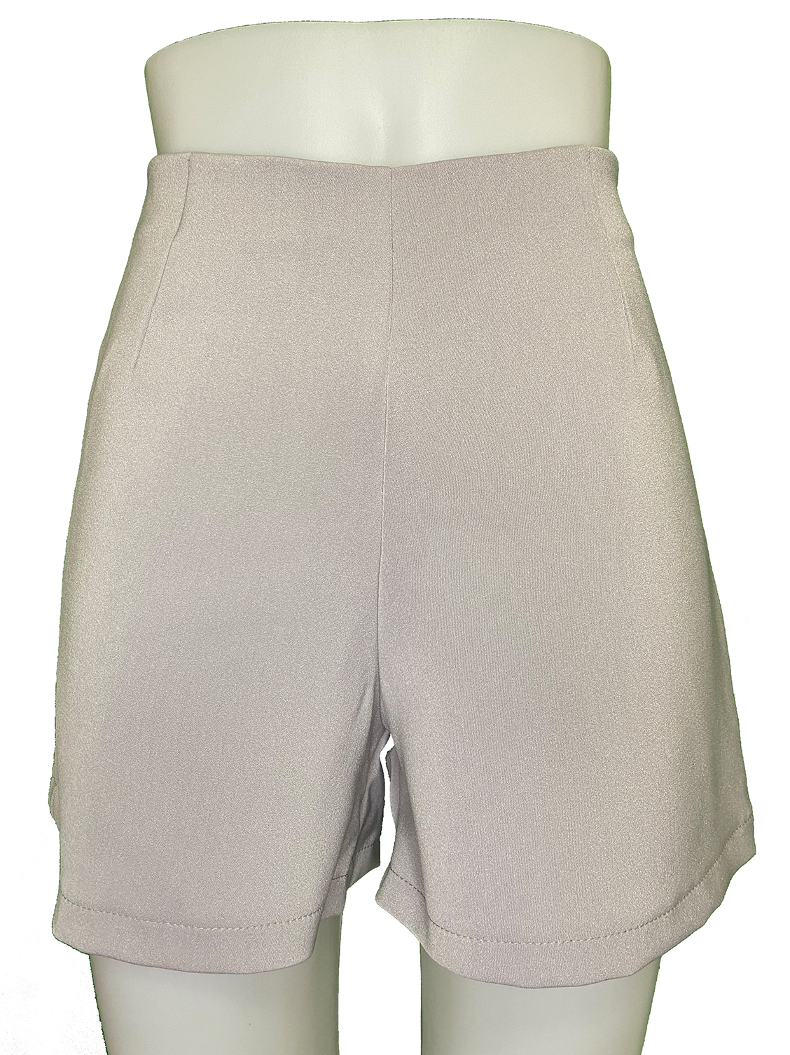 กางเกงขาสั้นเอวสูงขอบเรียบผ้าฮานาโกะ ซิปซ้าย กระเป๋าขวา สีเทา Size S M L XL