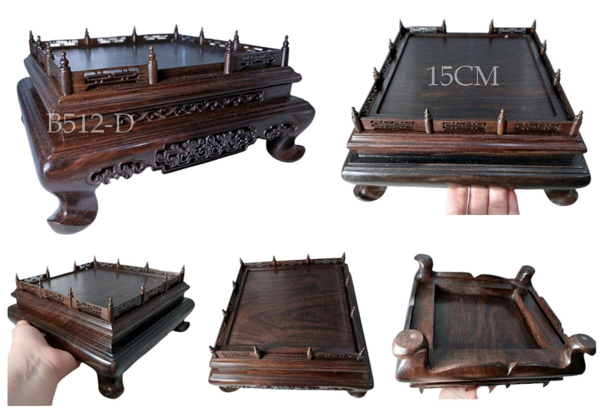 กี๋ ตั่งหรือฐานไม้ขนาดเล็ก ฐานสี่เหลี่ยมมีซุ้มรั้ว-B512-