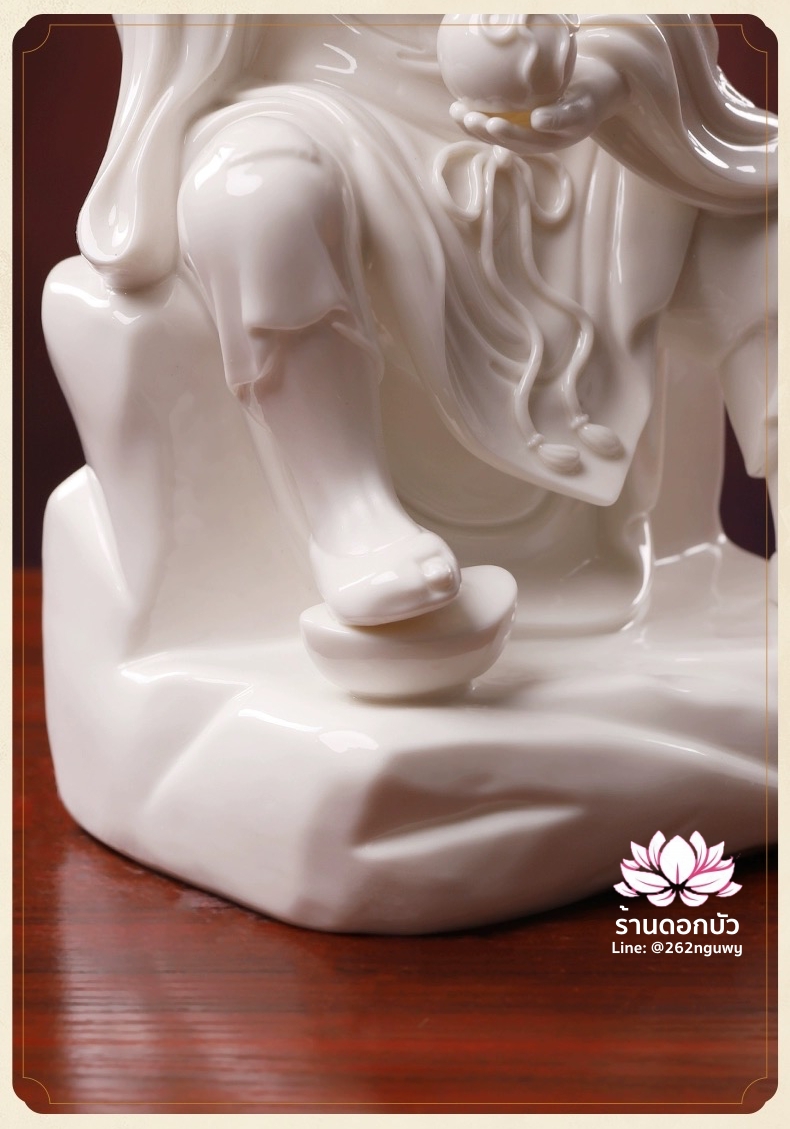 พระอรหันต์จี้กง เต้าจี้ฉานซือ งานกระเบื้องฮกเกี้ยน สีขาวเคลือบเงา ขนาด 12/16 นิ้ว