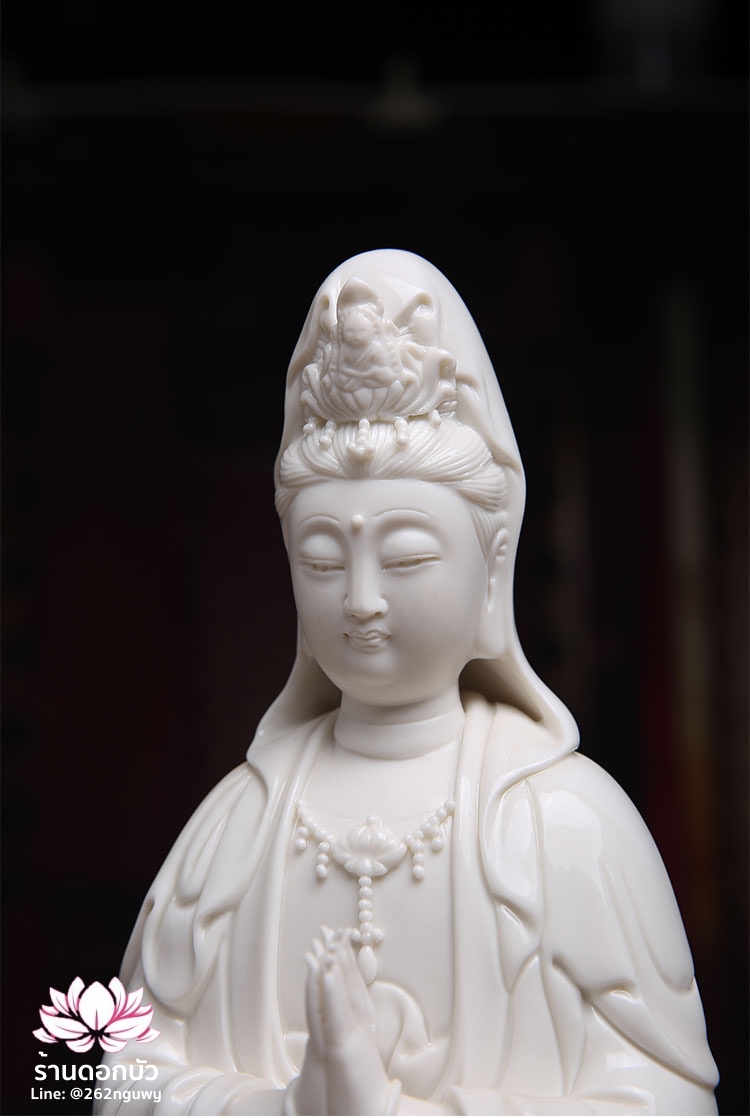 พระโพธิสัตว์กวนอิม พระแม่กวนอิมโพธิสัตว์ ปางพนมมือ ประทับนั่งดอกบัว ขนาด 12 นิ้ว