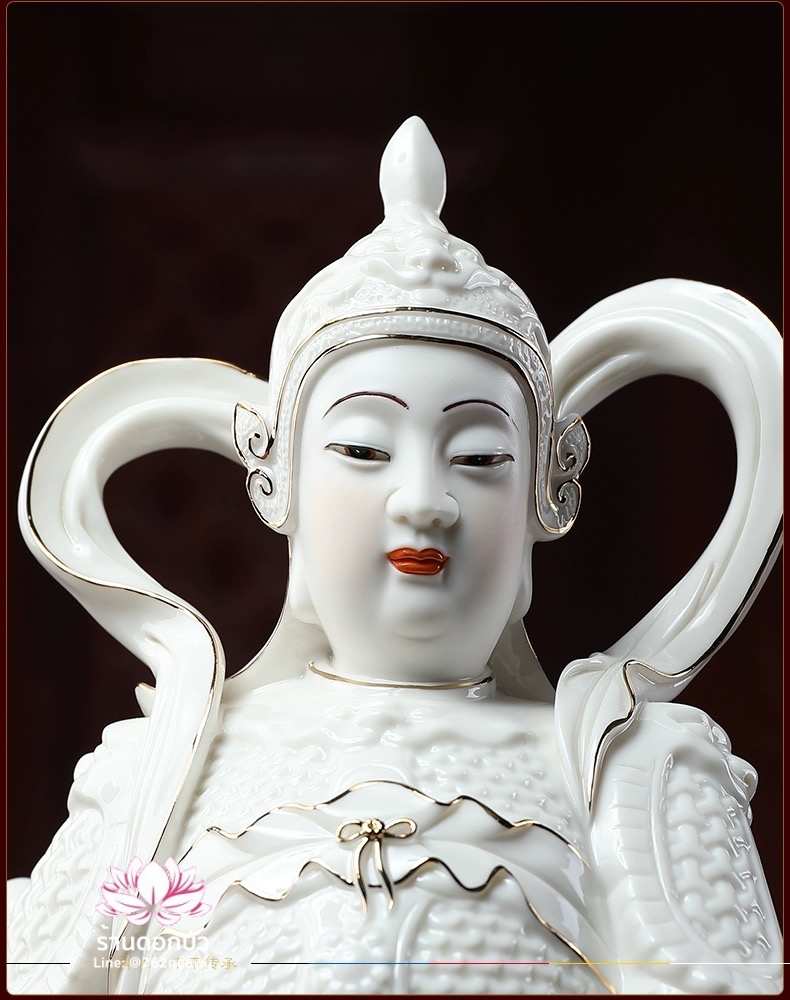 เทพเจ้ากวนอู และพระเวทโพธิสัตว์ (อุ่ยท้อผ่อสัก) ขนาด 14 นิ้ว สีขาวขลิบทอง