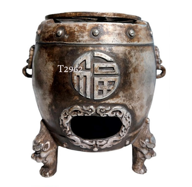 เตากำยาน ของสะสม ของตกแต่งบ้าน ของตกแต่งร้าน สไตล์จีนโบราณ -ในรูปแบบเตาถ่านทรงกลองขาสิงห์