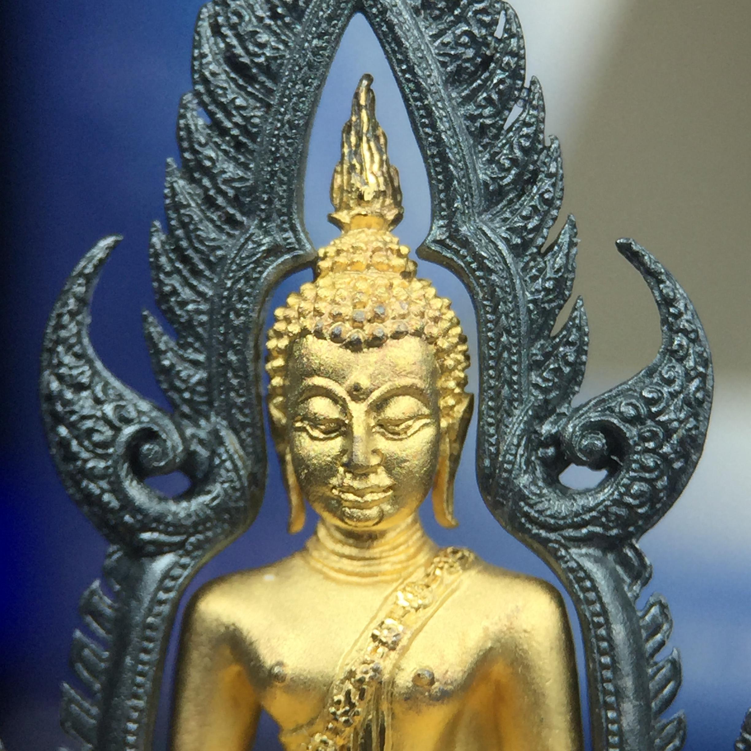 พระพุทธชินราช ภปร. โครงการ เพราะแผ่นดินนี้คือแผ่นดินเกิด เนื้อเงินชุบทองคำซุ้มรมดำ ปี2551 ขนาดหน้าตัก1/2นิ้ว(3.5*2.5 ซม.) (สวยงามหายาก)1ใน 5000 องค์