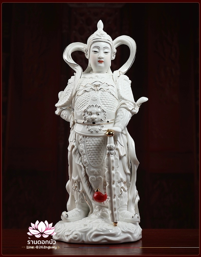 เทพเจ้ากวนอู และพระเวทโพธิสัตว์ (อุ่ยท้อผ่อสัก) ขนาด 14 นิ้ว สีขาวขลิบทอง