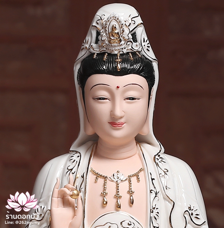 พระโพธิสัตว์กวนอิม พระแม่กวนอิมมหาโพธิสัตว์ ปางถือลูกแก้ว ประทับนั่งดอกบัว ขนาด 18 นิ้ว